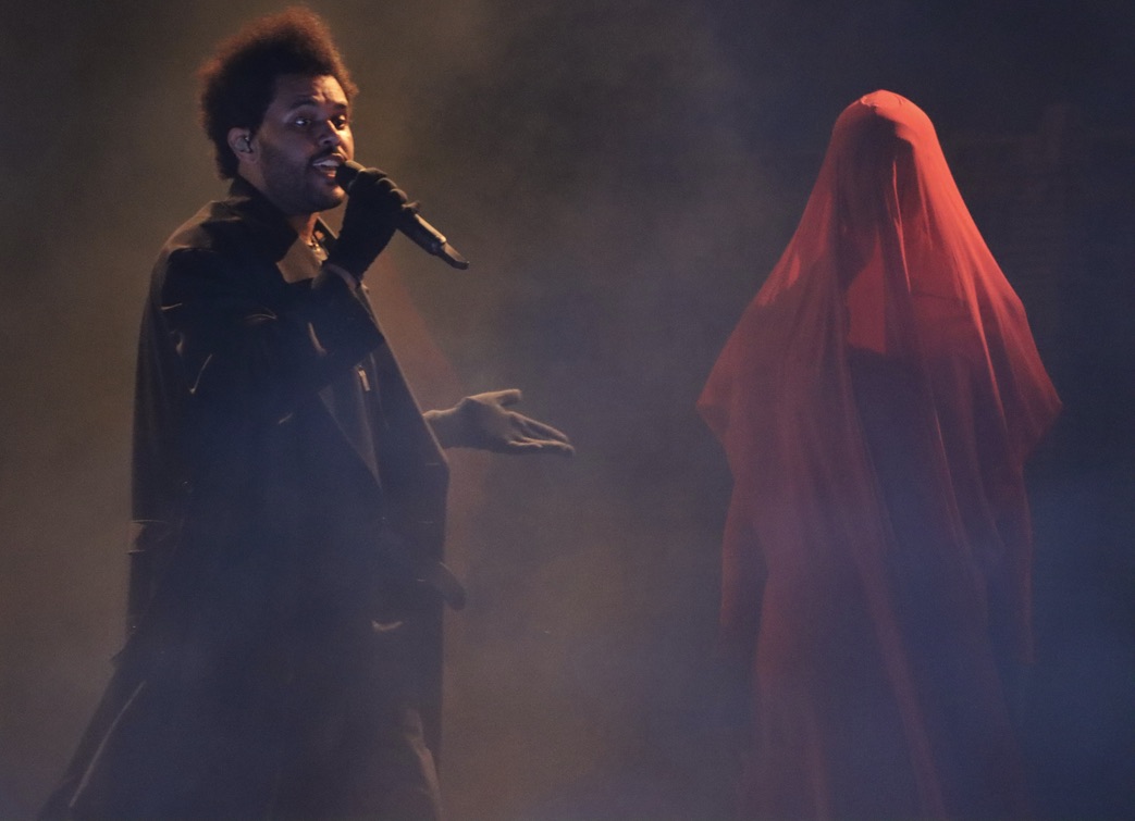 The Weeknd performing at Gillette Stadium