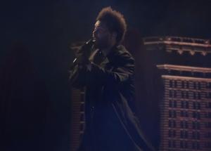 The Weeknd performing at Gillette Stadium