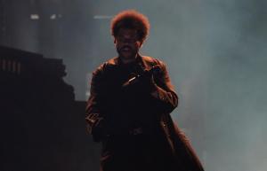 The Weeknd performing at Gillette Stadium