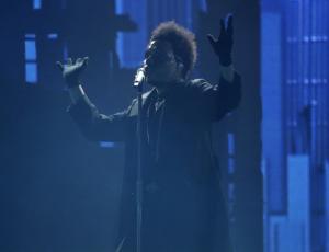 The Weeknd performing at Gillette Stadium
