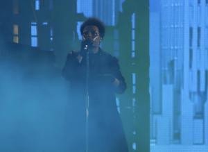 The Weeknd performing at Gillette Stadium
