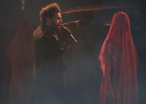 The Weeknd performing at Gillette Stadium