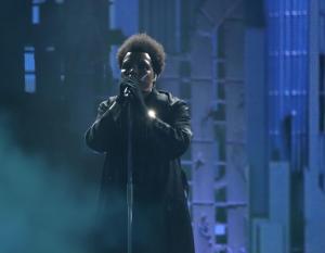 The Weeknd performing at Gillette Stadium