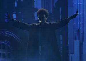 The Weeknd performing at Gillette Stadium