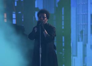 The Weeknd performing at Gillette Stadium