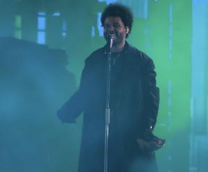The Weeknd performing at Gillette Stadium