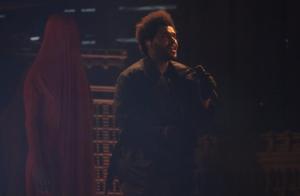 The Weeknd performing at Gillette Stadium