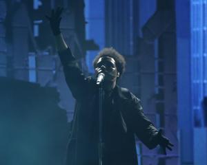 The Weeknd performing at Gillette Stadium