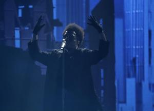 The Weeknd performing at Gillette Stadium