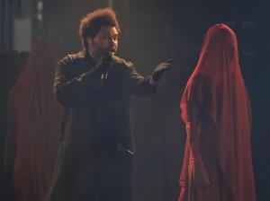 The Weeknd performing at Gillette Stadium