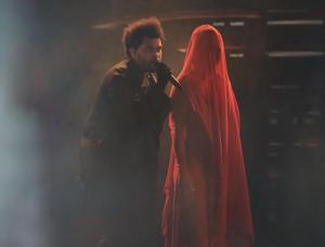 The Weeknd performing at Gillette Stadium